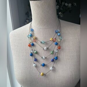 Multicolor Tiered Beaded Necklace, adj 17”-20”